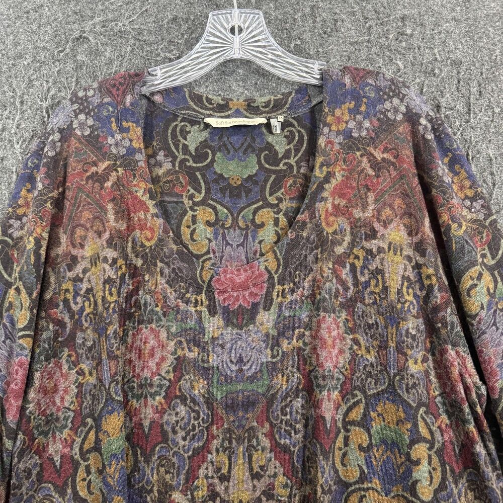 Soft Surroundings Blouse Women's 1X Multicolor Floral V Neck Tunic Long Sleeve - Picture 2 of 7